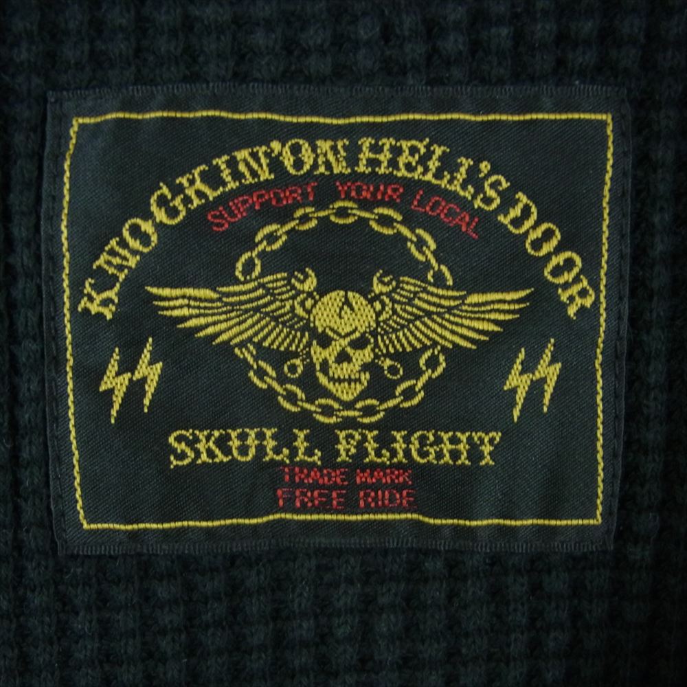 スカルフライト DOUBLE THERMAL CREW NECK サーマル クルーネック ワッフル カットソー 長袖 ブラック系 グレー系 38【中古】