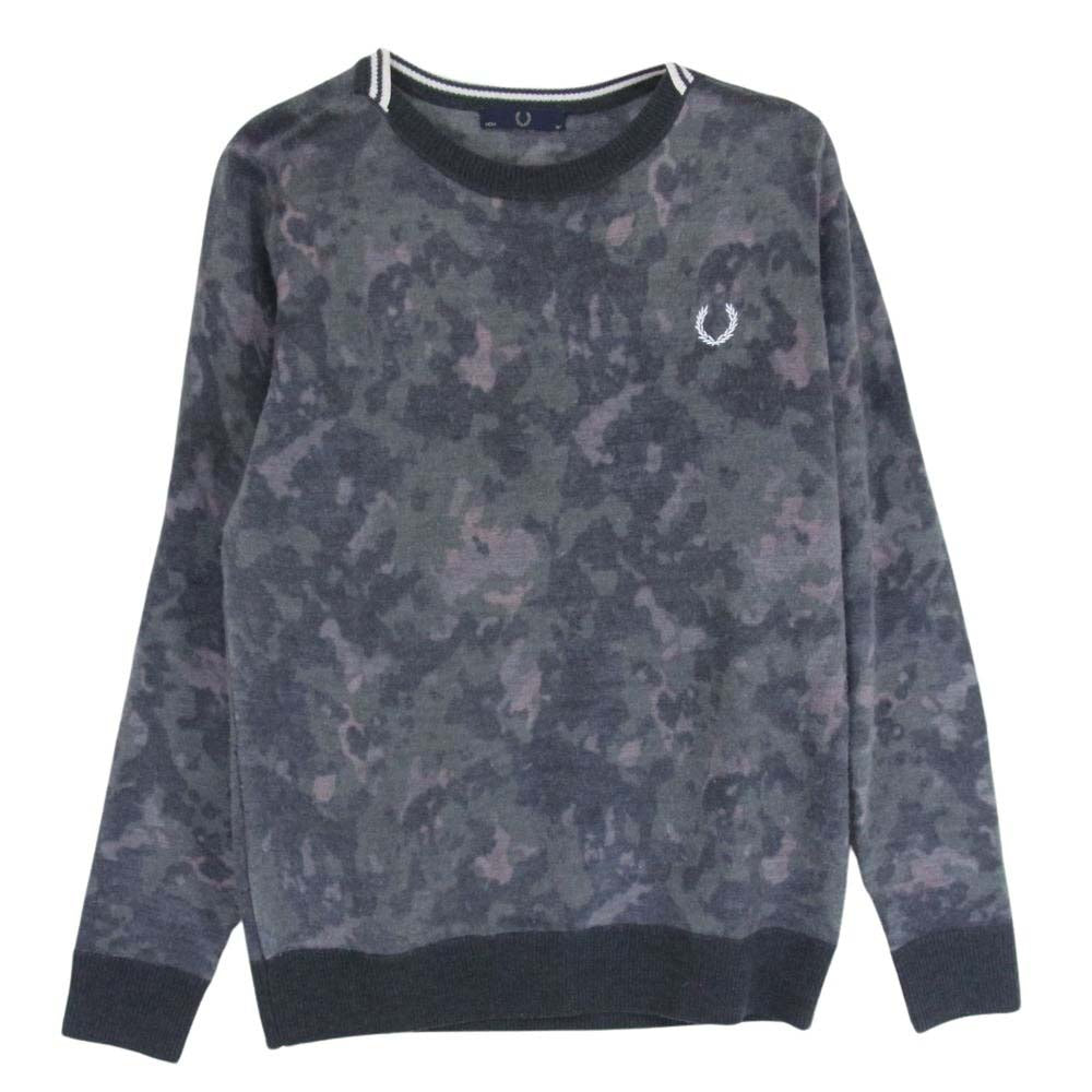 FRED PERRY フレッドペリー カモ ウール リネン ニット カーキ系 36【中古】