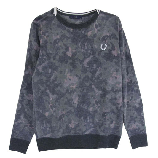 FRED PERRY フレッドペリー カモ ウール リネン ニット カーキ系 36【中古】