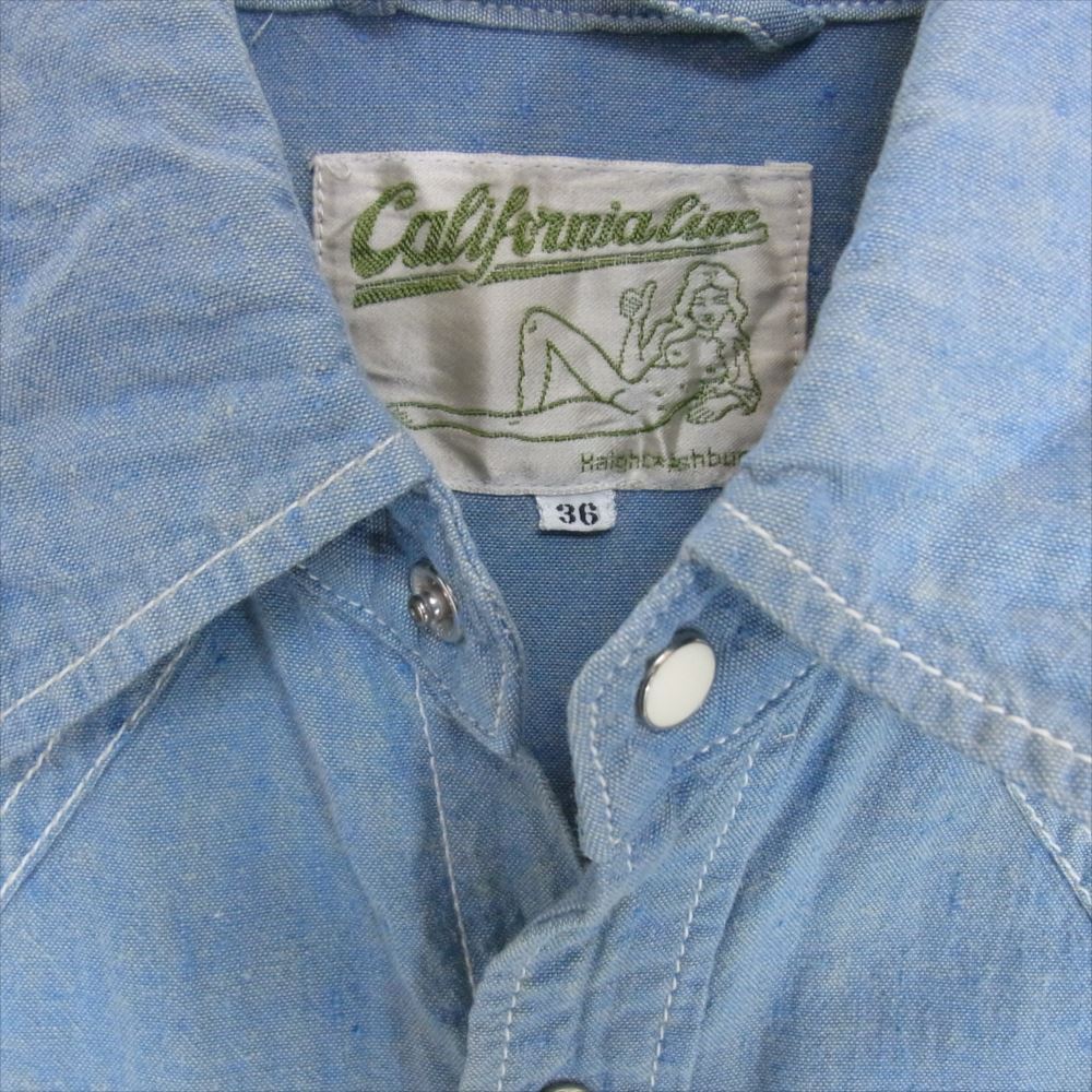 カリフォルニアライン ウェスタン シャンブレー ネップ 長袖シャツ ブルー系 36【中古】