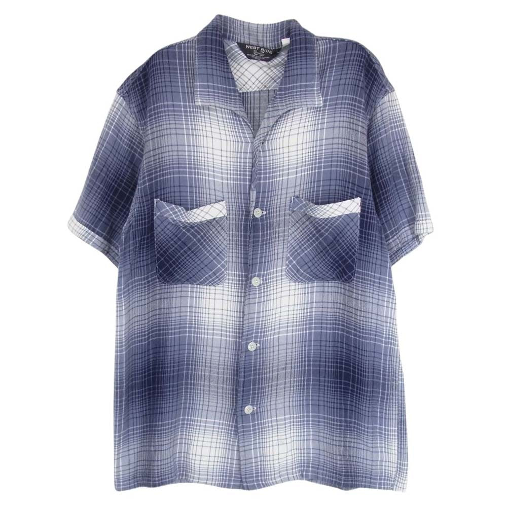 ウエストライド チェック 半袖 ネル シャツ ネイビー系 M【中古】