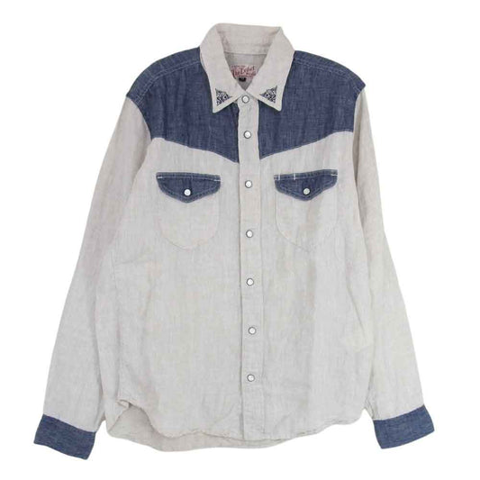 イーブルアクト リネン ウェスタン 襟刺繍 長袖シャツ オフホワイト系 M【中古】