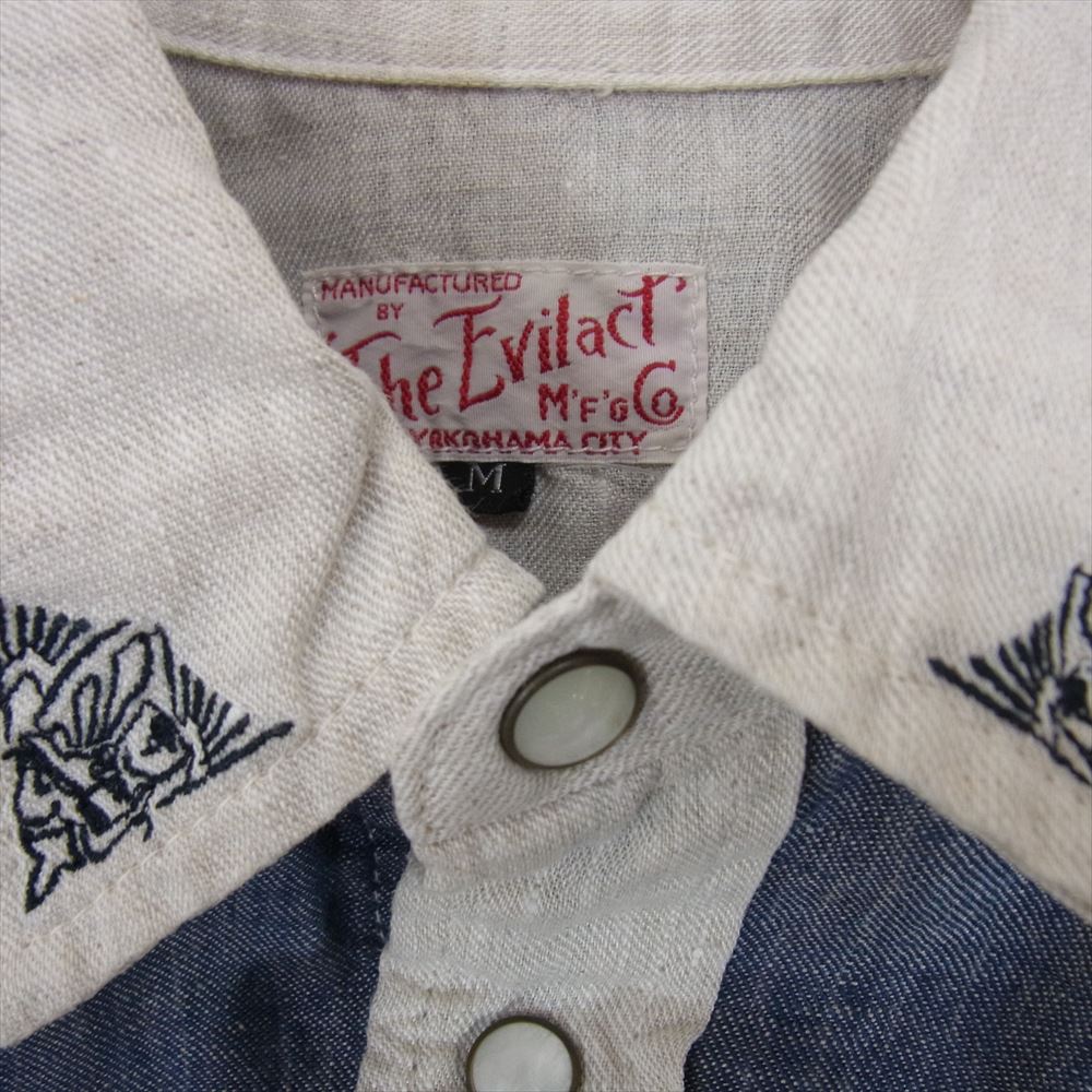 イーブルアクト リネン ウェスタン 襟刺繍 長袖シャツ オフホワイト系 M【中古】