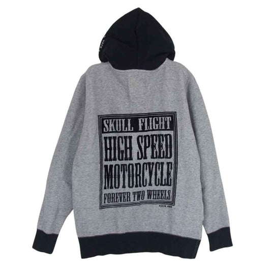 スカルフライト バックプリント ジップアップ パーカー グレー系 S【中古】