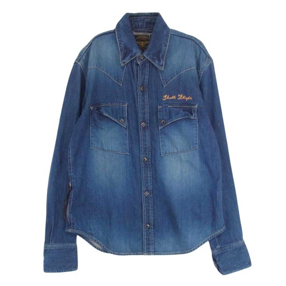 スカルフライト デニム ウエスタン シャツ インディゴブルー系 M【中古】
