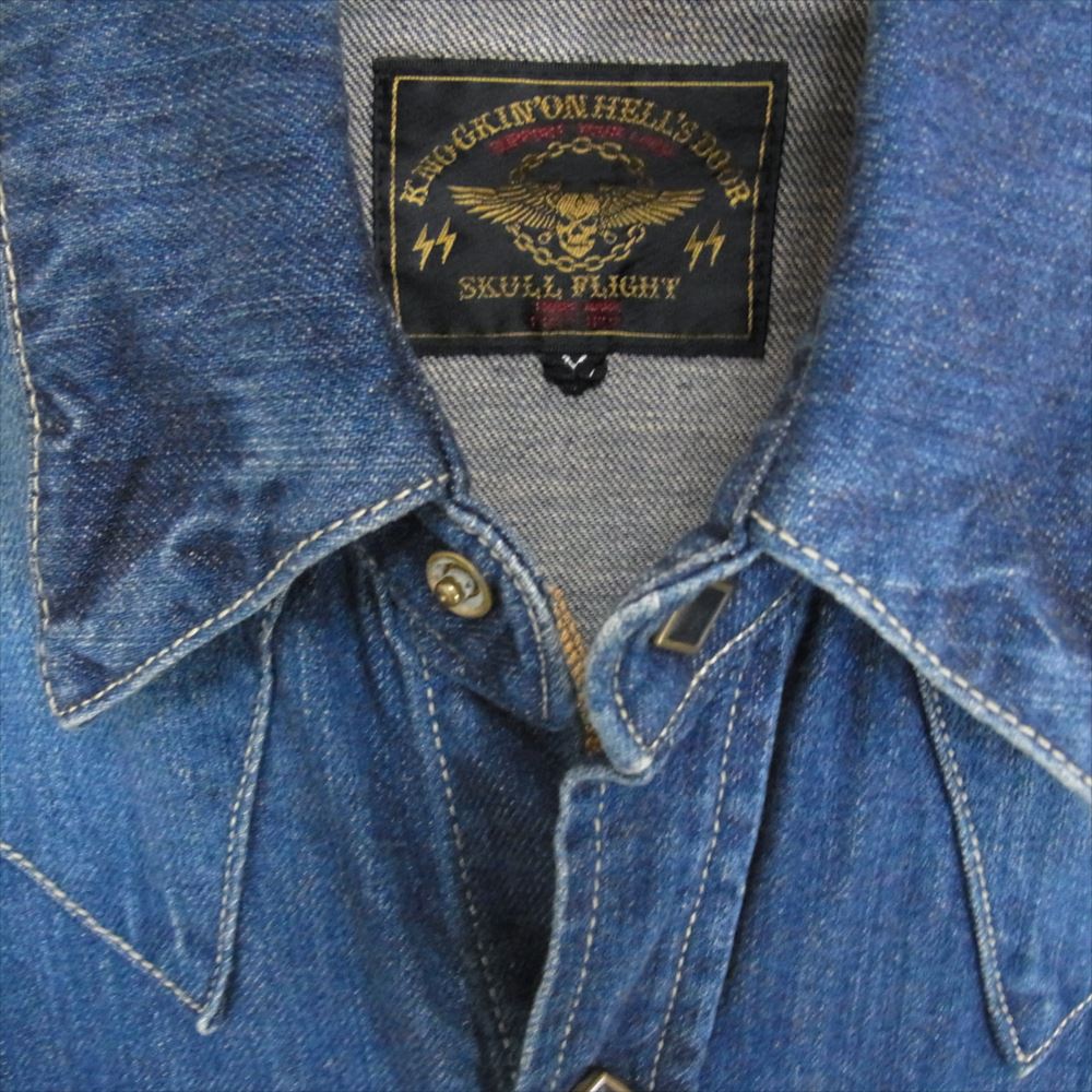 スカルフライト デニム ウエスタン シャツ インディゴブルー系 M【中古】