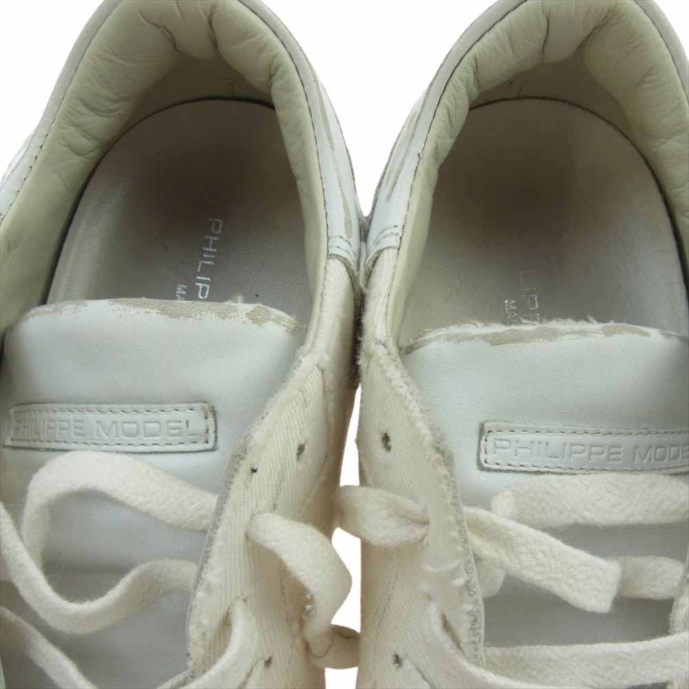 フィリップモデル PATCHWORK ヴィンテージ加工 キャンバス ローカット スニーカー ホワイト系 42【中古】