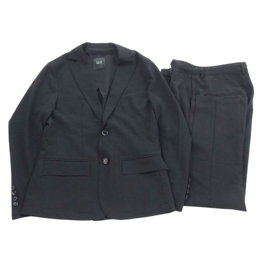 AKM エイケイエム SEER SUCKER シアサッカー 2B テーラードジャケット スラックスパンツ セットアップ ブラック系 JPS【中古】