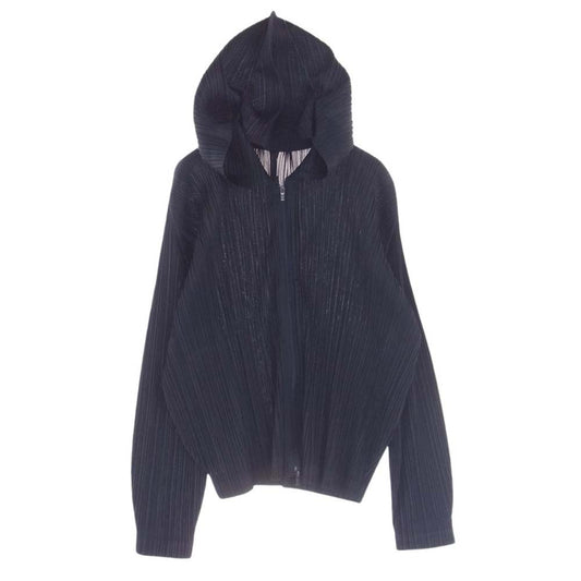 PLEATS PLEASE プリーツプリーズ イッセイミヤケ PP43-JC141 プリーツ加工 フルジップ ジップアップ パーカー ネイビー ネイビー系【中古】
