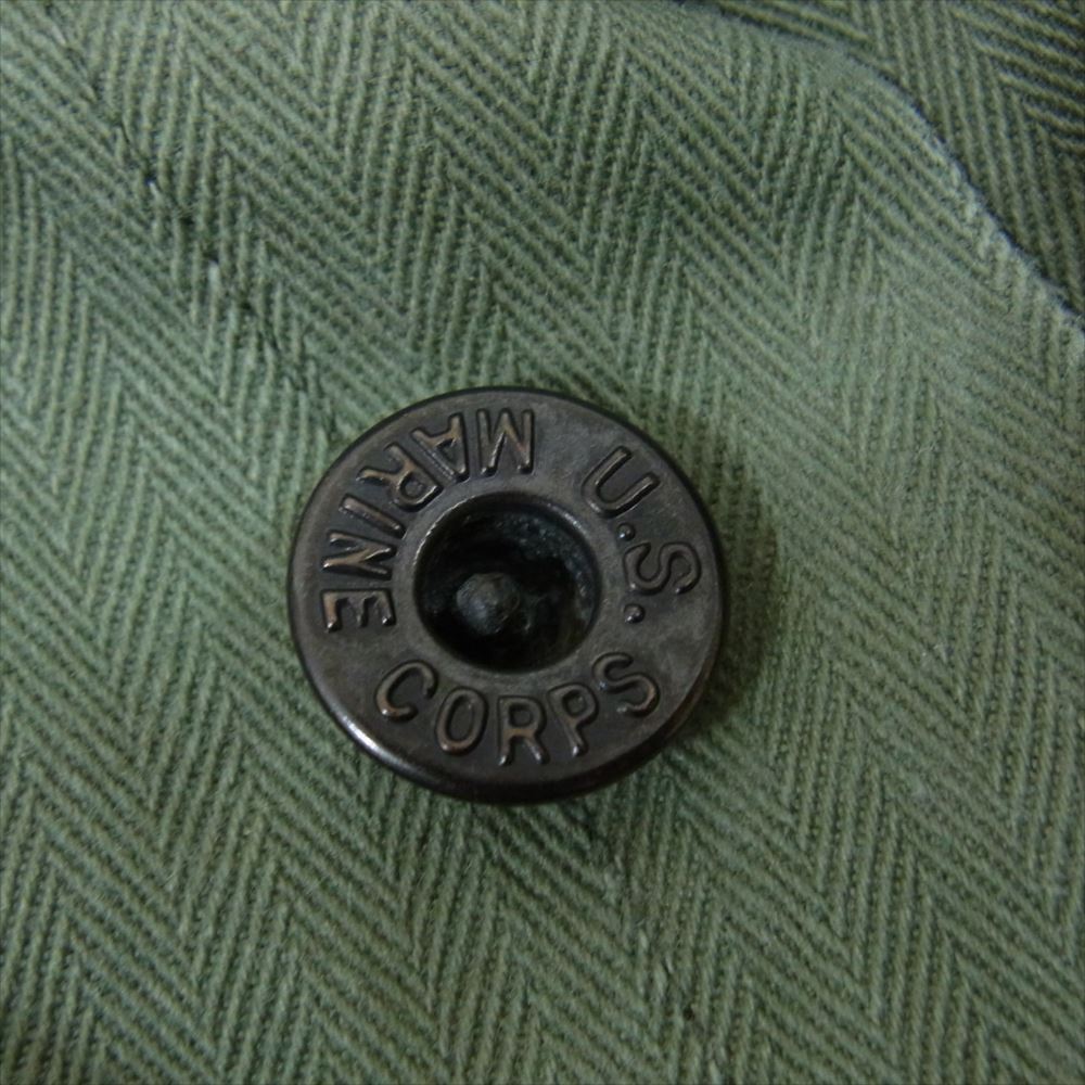 vintage 40s USMC HBTトラウザーズ ヘリンボーン ボタンフライ ミリタリー パンツ カーキ系 サイズ表記無【中古】