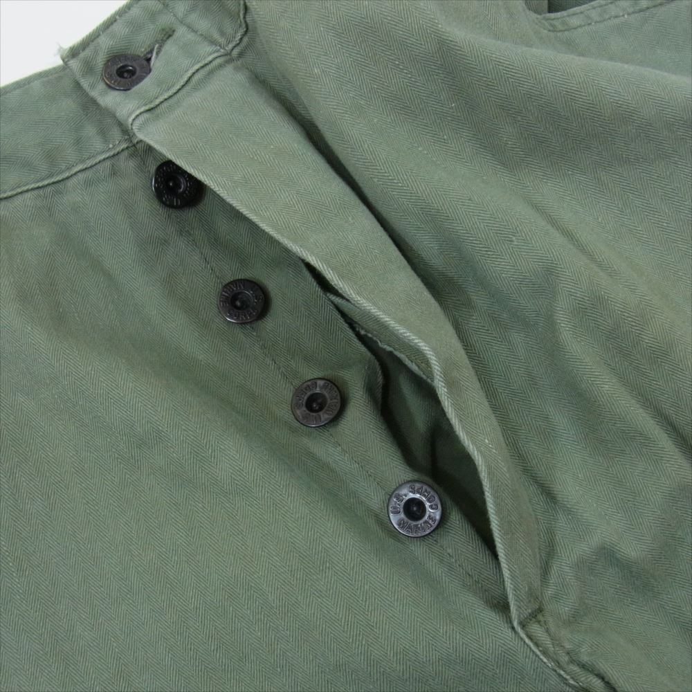 vintage 40s USMC HBTトラウザーズ ヘリンボーン ボタンフライ ミリタリー パンツ カーキ系 サイズ表記無【中古】