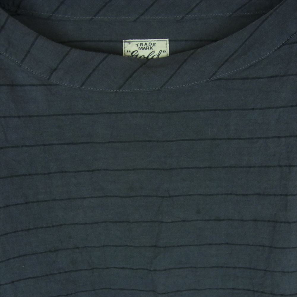 TAILOR TOYO テイラー東洋 GL38052 GOLD ゴールド LINEN BROAD STRIPE SMOCK SHIRT リネン ブロード ストライプ スモック 半袖 Tシャツ グレー系 S【中古】