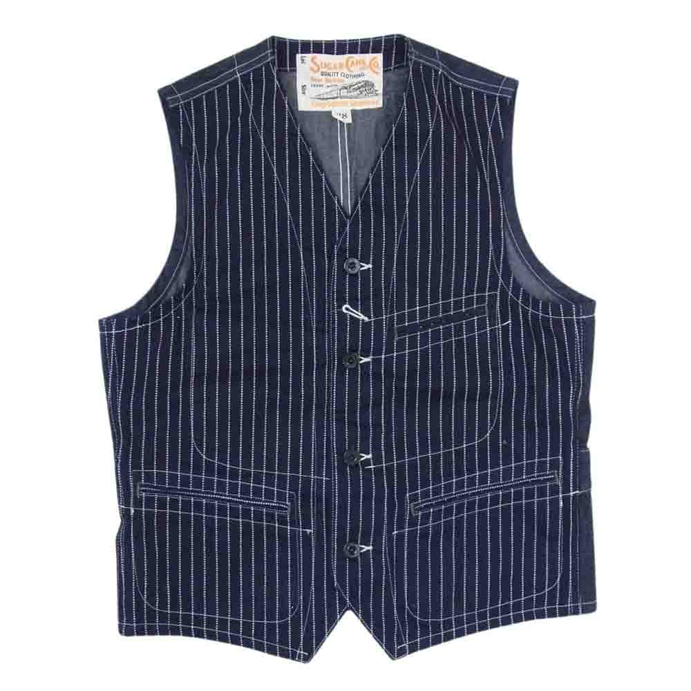 SUGAR CANE シュガーケーン SC12654 9oz WABASH STRIPE WORK VEST ウォバッシュストライプ ワーク ベスト ネイビー系 38【美品】【中古】
