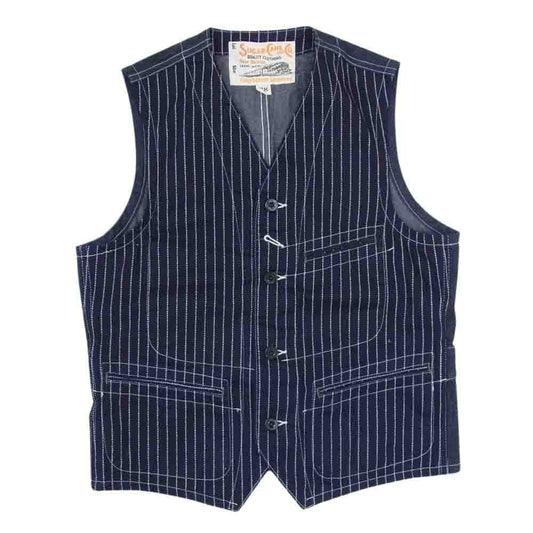 SUGAR CANE シュガーケーン SC12654 9oz WABASH STRIPE WORK VEST ウォバッシュストライプ ワーク ベスト ネイビー系 38【美品】【中古】