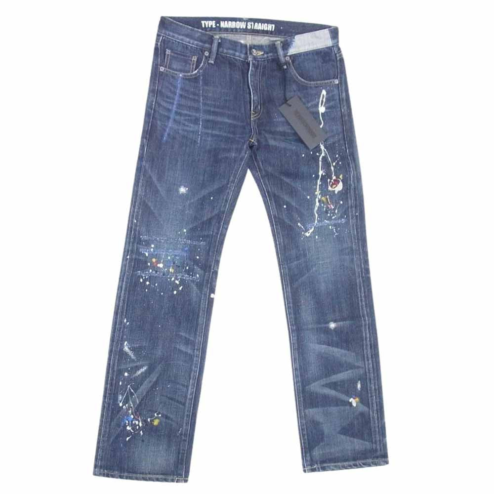 NEIGHBORHOOD ネイバーフッド DCNH-PT-M13 08EX DIRT SAVAGE NARROW DENIM ペンキ加工 ダメージ加工 サベージ ナロー デニムパンツ ジーンズ インディゴブルー系 S【美品】【中古】
