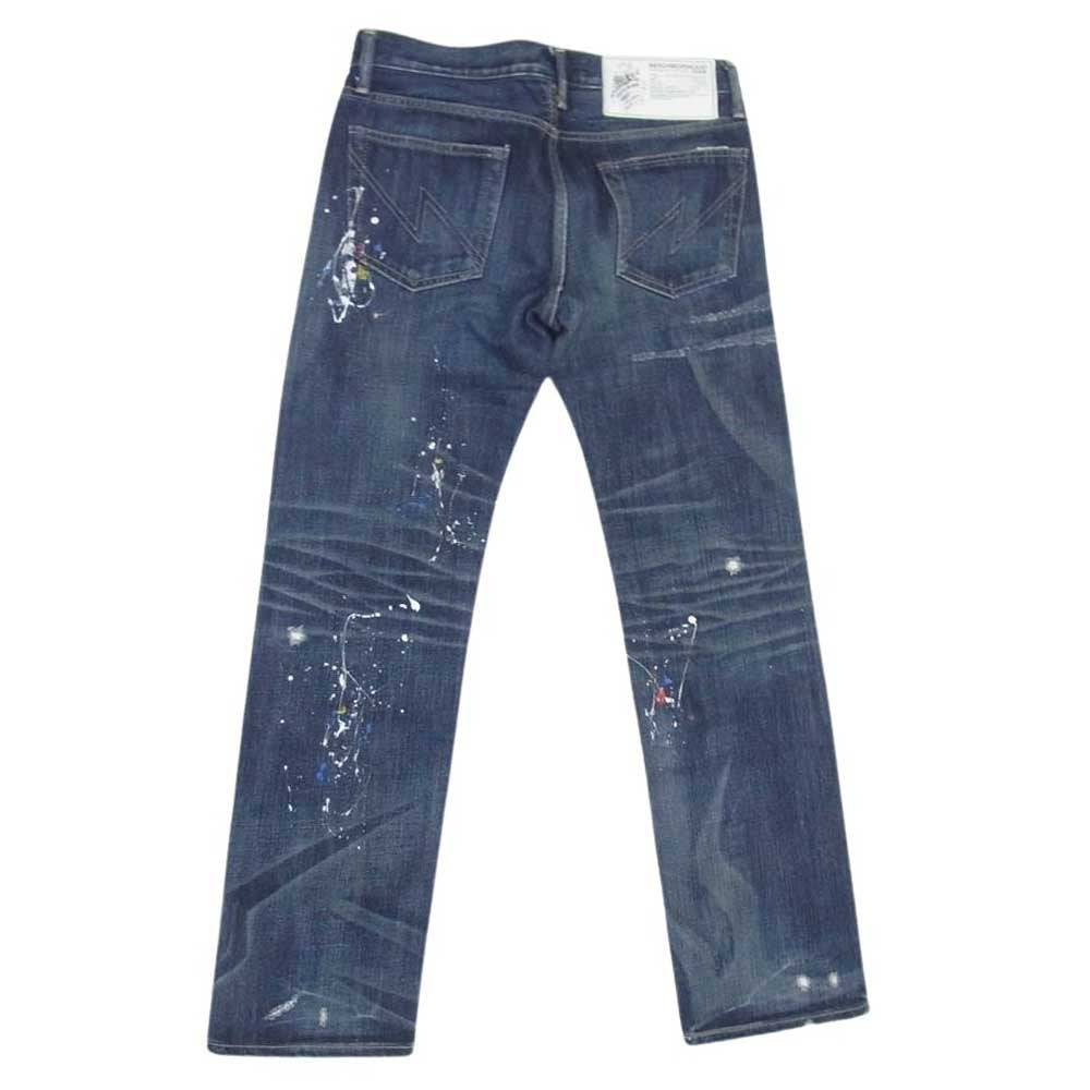 NEIGHBORHOOD ネイバーフッド DCNH-PT-M13 08EX DIRT SAVAGE NARROW DENIM ペンキ加工 ダメージ加工 サベージ ナロー デニムパンツ ジーンズ インディゴブルー系 S【美品】【中古】