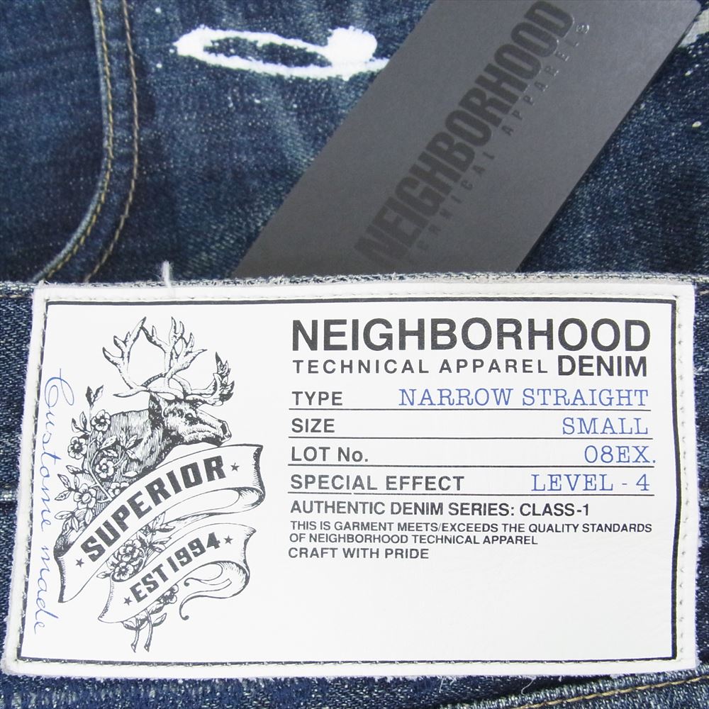 NEIGHBORHOOD ネイバーフッド DCNH-PT-M13 08EX DIRT SAVAGE NARROW DENIM ペンキ加工 ダメージ加工 サベージ ナロー デニムパンツ ジーンズ インディゴブルー系 S【美品】【中古】