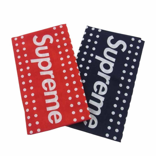 Supreme シュプリーム 22AW × 染の安坊 Tenugui Towel ロゴ ドット柄 手ぬぐい タオル 2枚セット レッド系 ダークネイビー系【極上美品】【中古】