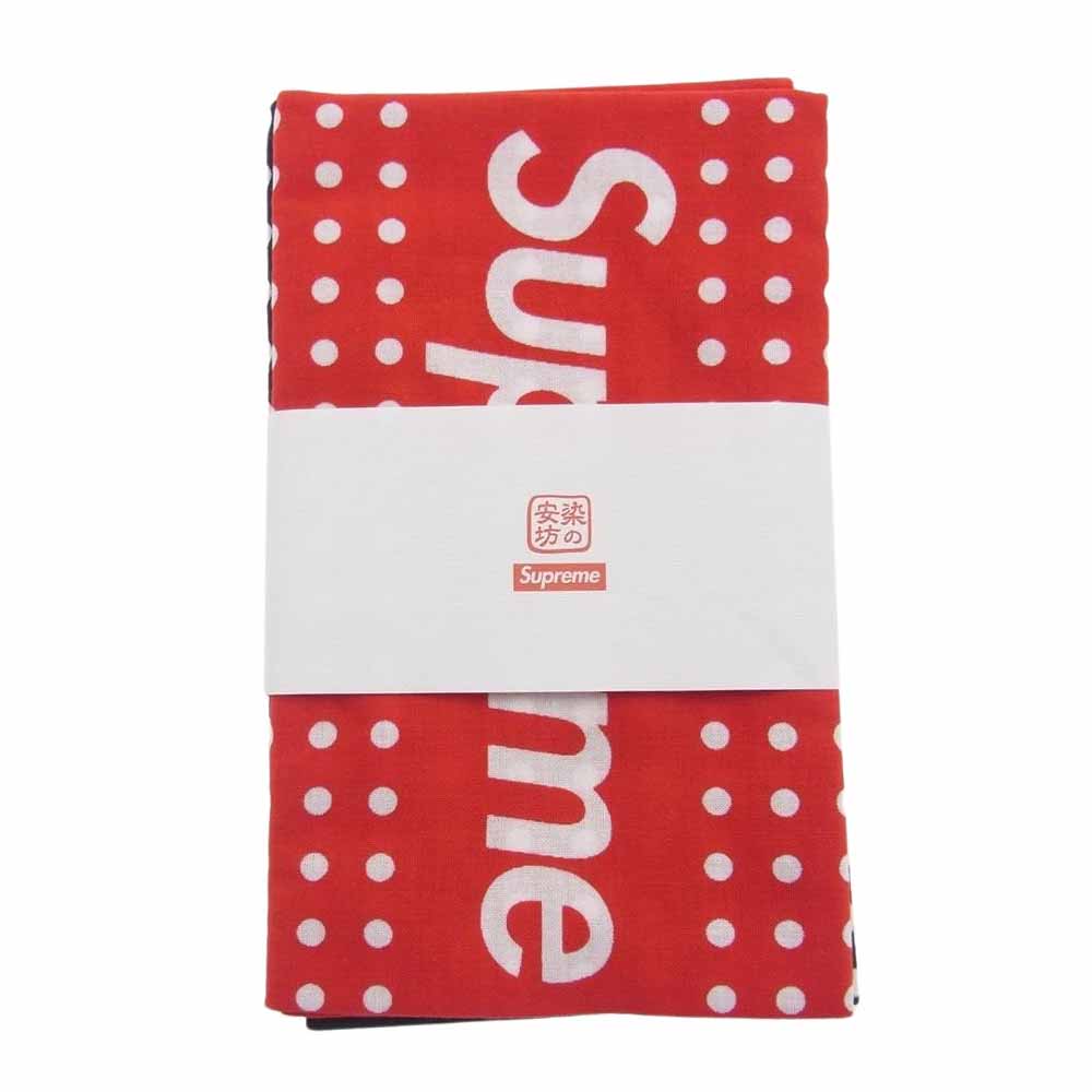 Supreme シュプリーム 22AW × 染の安坊 Tenugui Towel ロゴ ドット柄 手ぬぐい タオル 2枚セット レッド系 ダークネイビー系【極上美品】【中古】