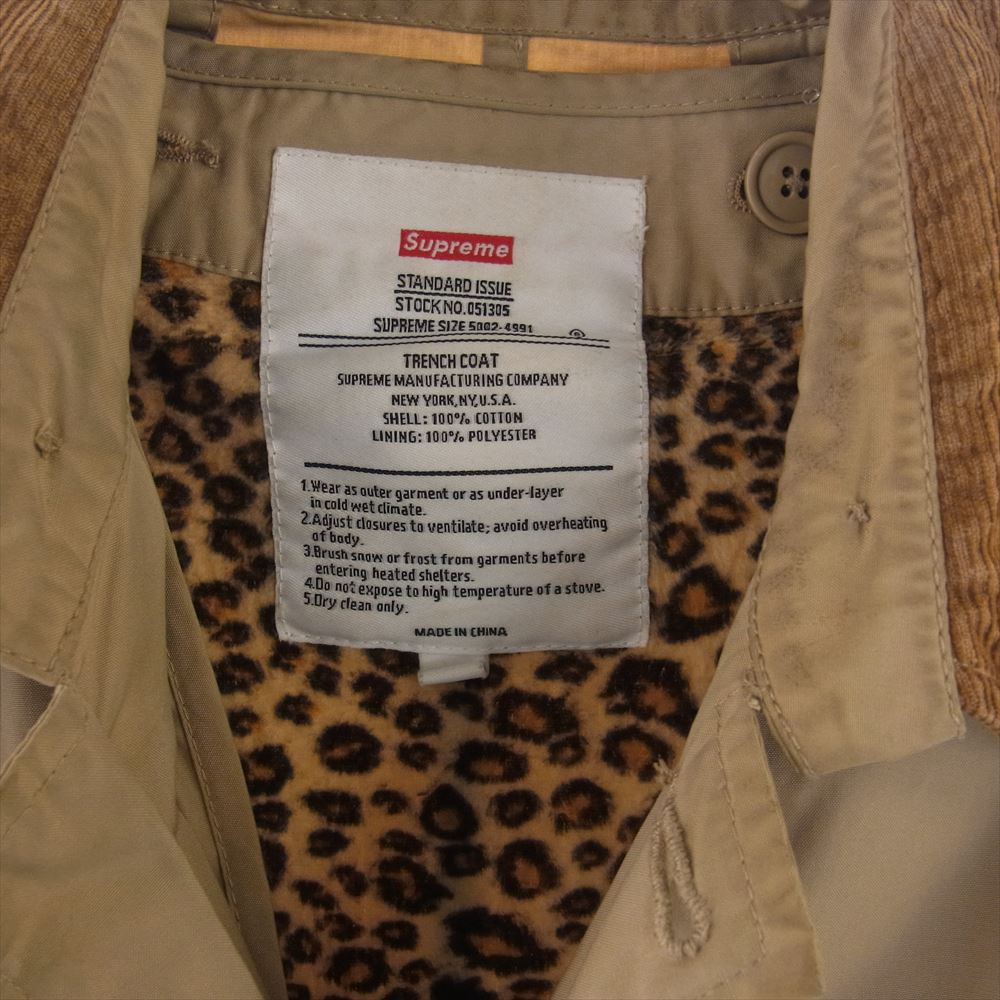 Supreme シュプリーム 11AW Leopard Lined Trench Coat レオパード ライナー付き ロゴピンバッジ付き トレンチ コート ベージュ系 L【中古】