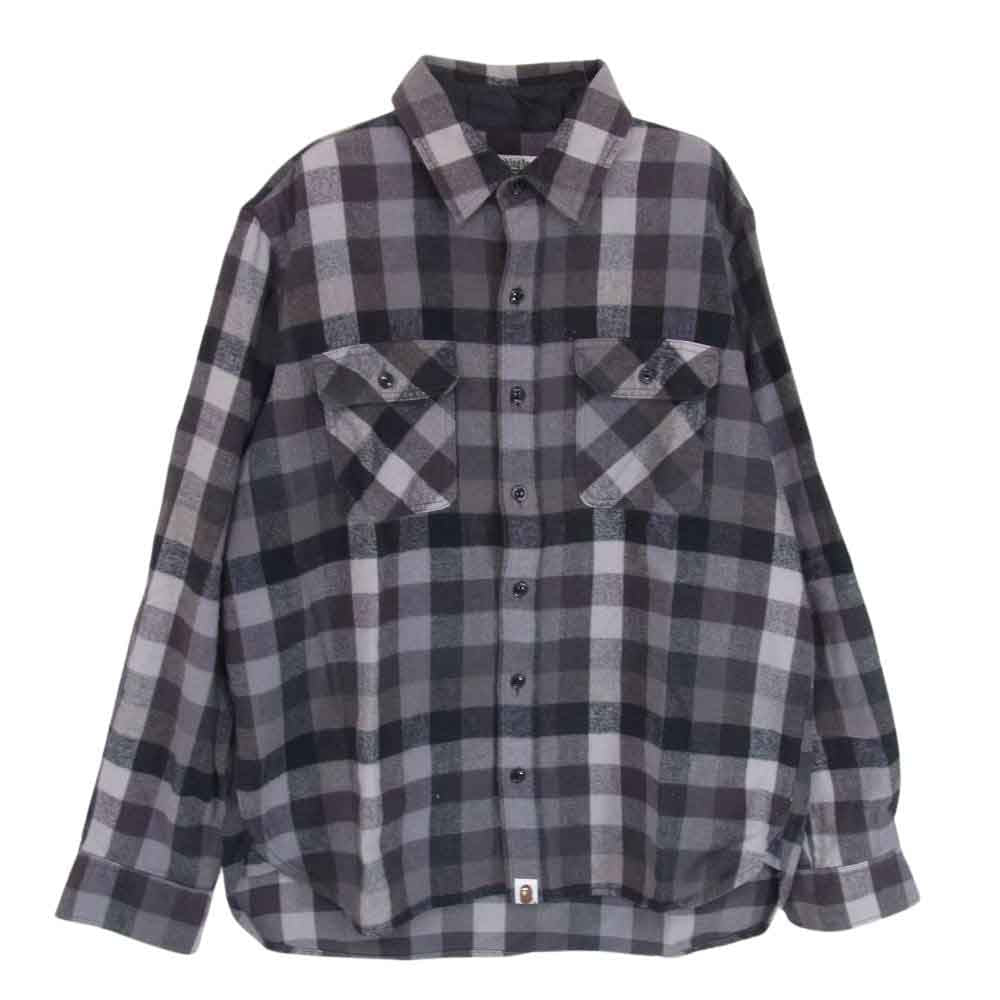 A BATHING APE アベイシングエイプ フランネル チェック シャツ 長袖 グレー系 M【中古】
