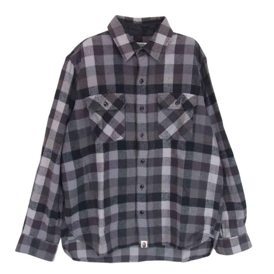 A BATHING APE アベイシングエイプ フランネル チェック シャツ 長袖 グレー系 M【中古】