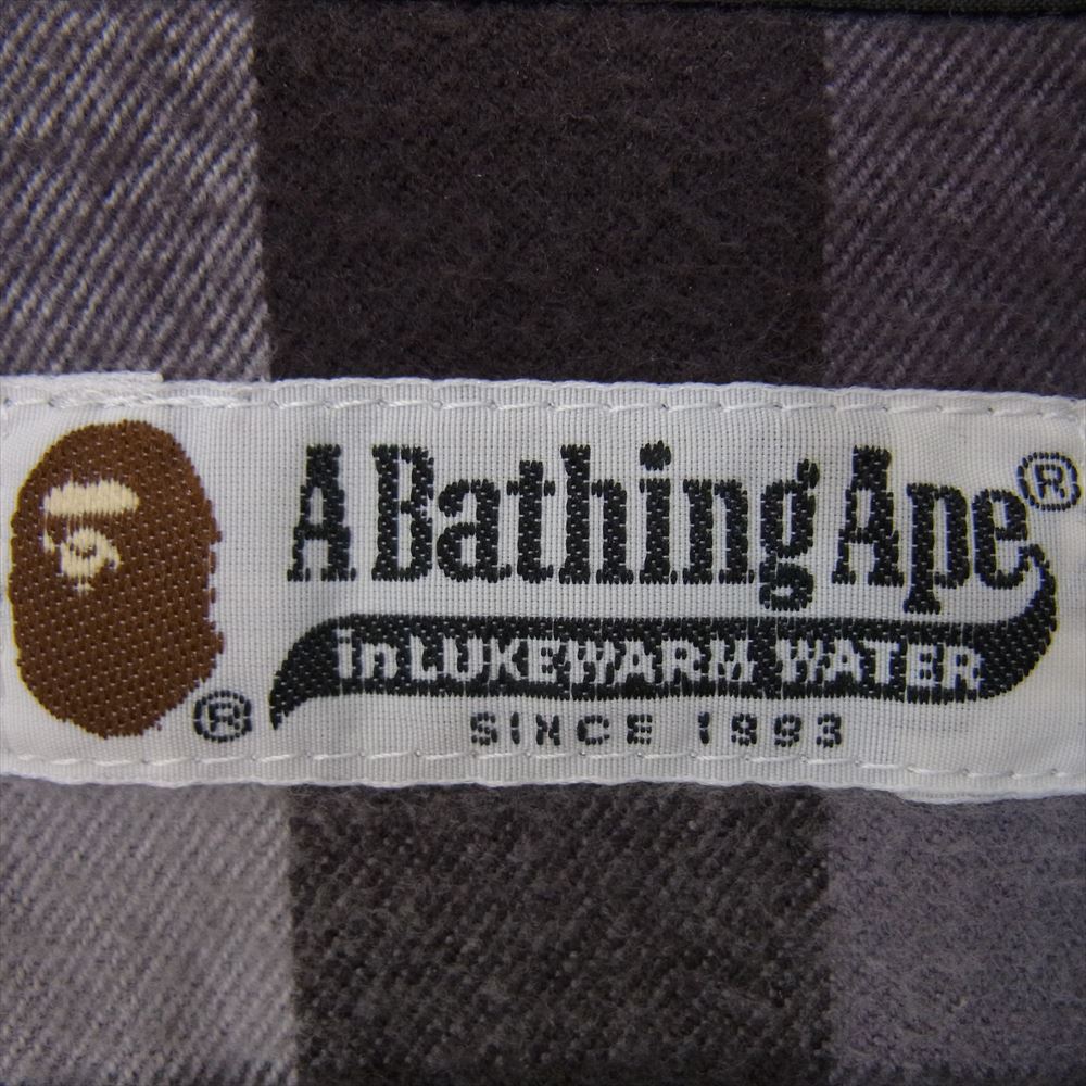 A BATHING APE アベイシングエイプ フランネル チェック シャツ 長袖 グレー系 M【中古】