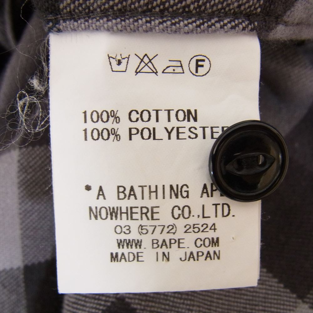 A BATHING APE アベイシングエイプ フランネル チェック シャツ 長袖 グレー系 M【中古】
