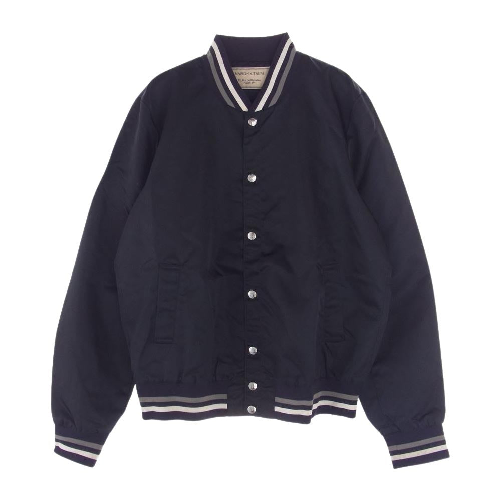 MAISON KITSUNÉ ネイビー スタジャン　テディブルゾン　XLサイズ メゾンキツネ TEDDY テディ バックロゴ サテン ブルゾン スタジャン