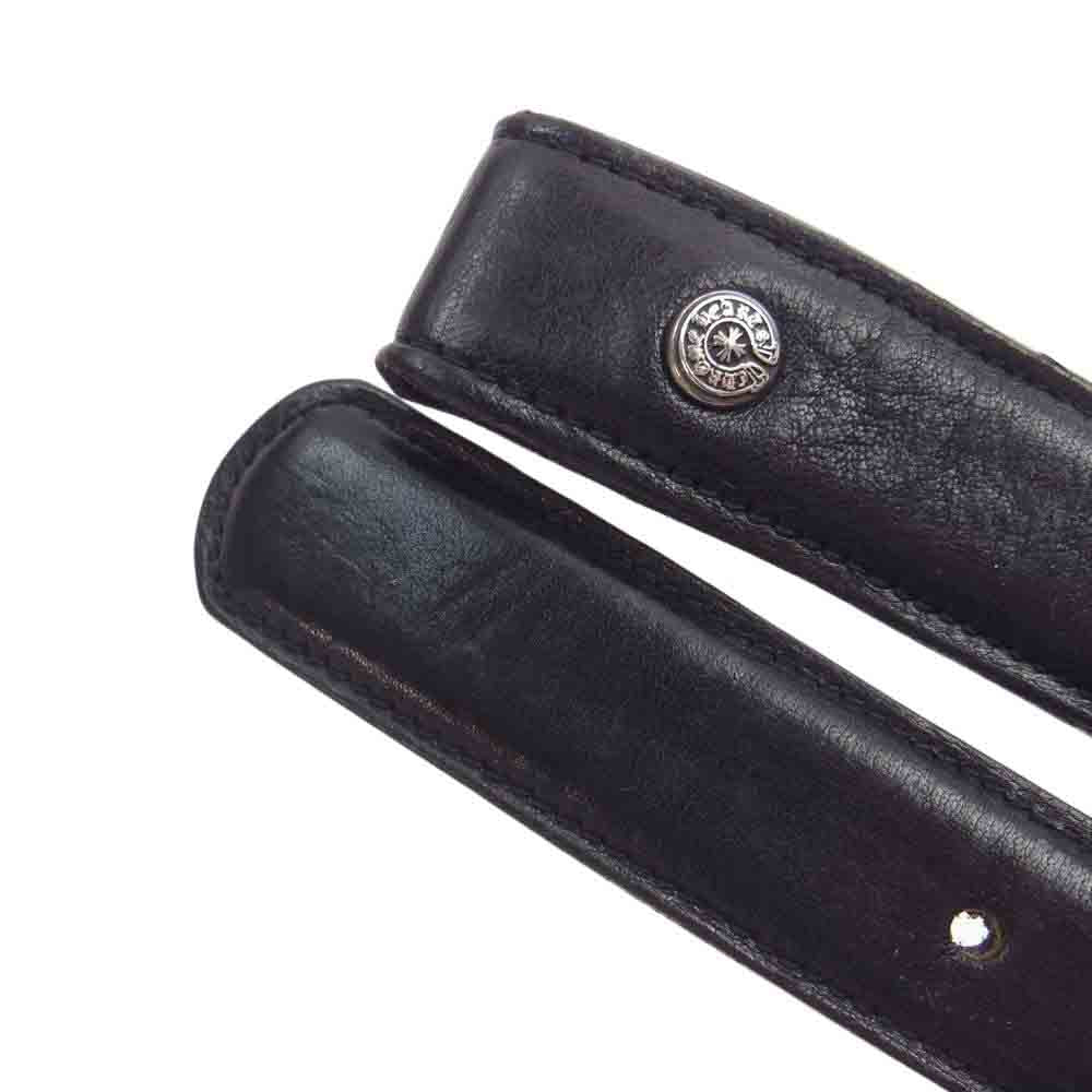 CHROME HEARTS クロムハーツ（原本無） 1.0 Belt Strap スクロール レーベル リベッツ レザー ベルト ブラック系 36【中古】