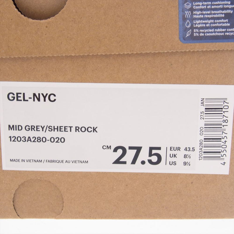 asics アシックス 1203A280-020 GEL-NYC Mid Grey Sheet Rock ゲル ローカット スニーカー グレー系 27.5cm【新古品】【未使用】【中古】