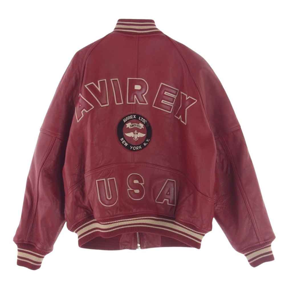 AVIREX アヴィレックス 6181032 SHEEP SKIN VARSITY JACKET シープスキン ヴァーシティ ジャケット スタジャン レッド系 M【中古】