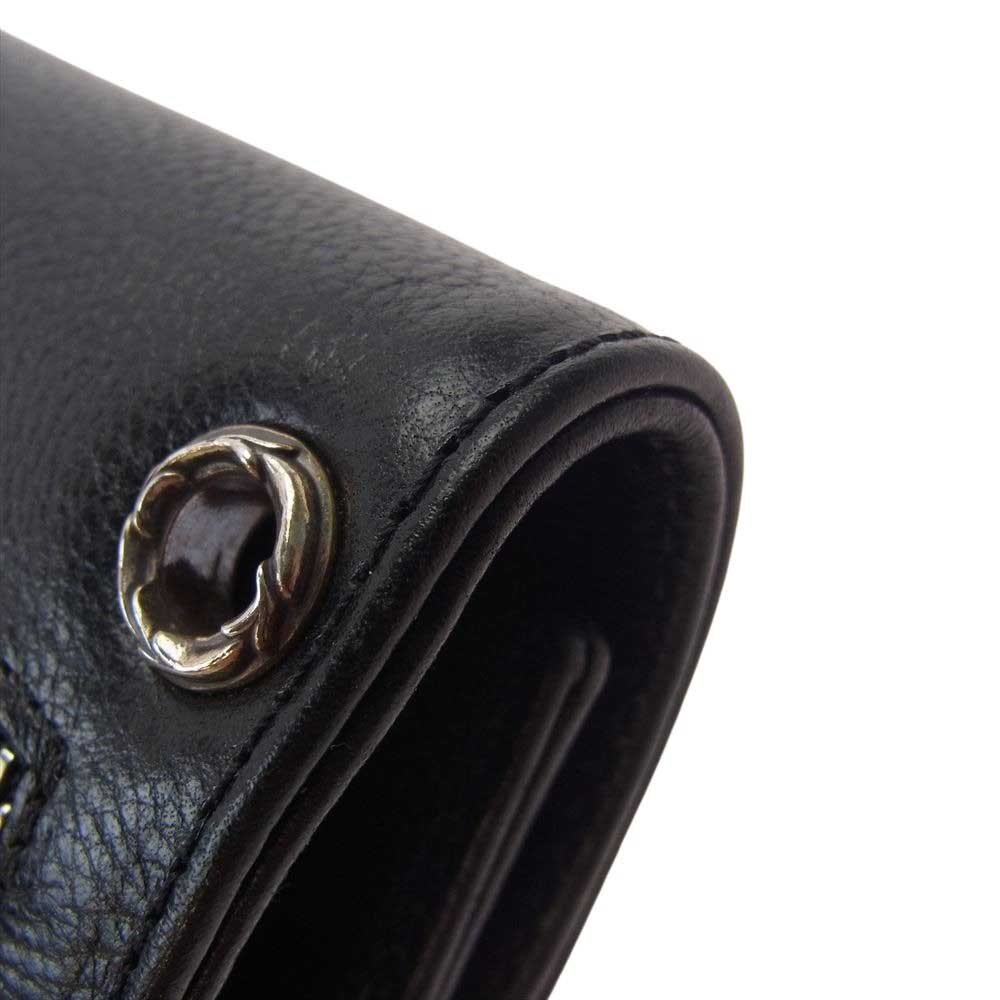 CHROME HEARTS クロムハーツ（原本無） WAVE MINI CRS BTN クロスボタン ウェーブ ミニ 三つ折 レザー ウォレット 財布 ブラック系【極上美品】【中古】