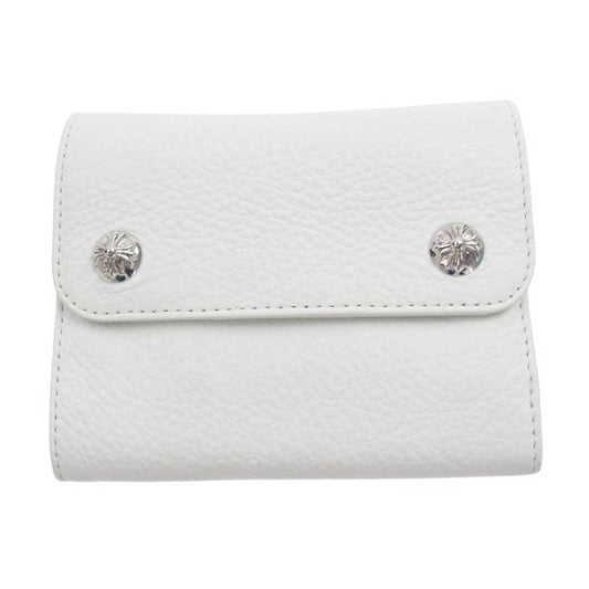 CHROME HEARTS クロムハーツ（原本無） WAVE MINI ウェーブミニ クロスボール ボタン レザー ウォレット 財布  ホワイト系【極上美品】【中古】