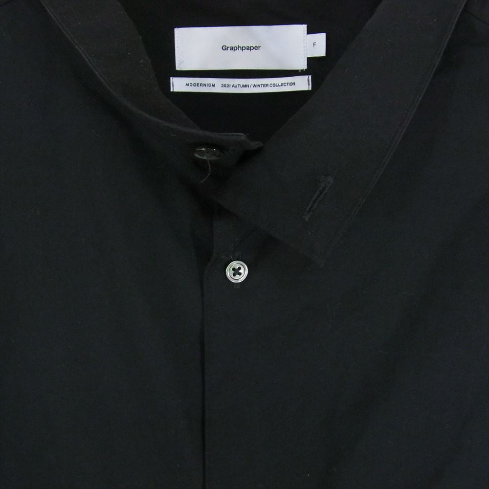 GRAPHPAPER グラフペーパー 21AW GM213-50242 FINEWOOL TROPICAL STANDCOLLAR SHIRT ファインウールトロピカル スタンドカラー オーバーサイズ 長袖 シャツ ブラック系 F【中古】