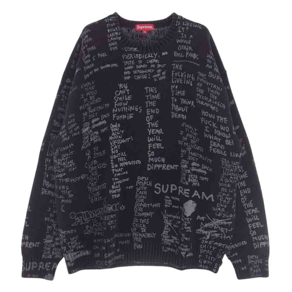 Supreme シュプリーム 23SS  Gonz Poems Sweater ゴンズポエムクルーネック 総柄 ニットセーター ブラック系 XL【中古】