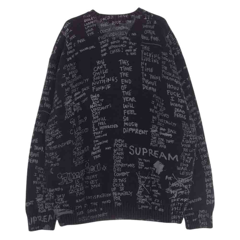 Supreme シュプリーム 23SS  Gonz Poems Sweater ゴンズポエムクルーネック 総柄 ニットセーター ブラック系 XL【中古】