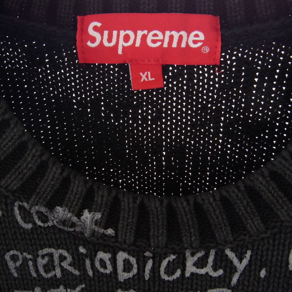 Supreme シュプリーム 23SS  Gonz Poems Sweater ゴンズポエムクルーネック 総柄 ニットセーター ブラック系 XL【中古】