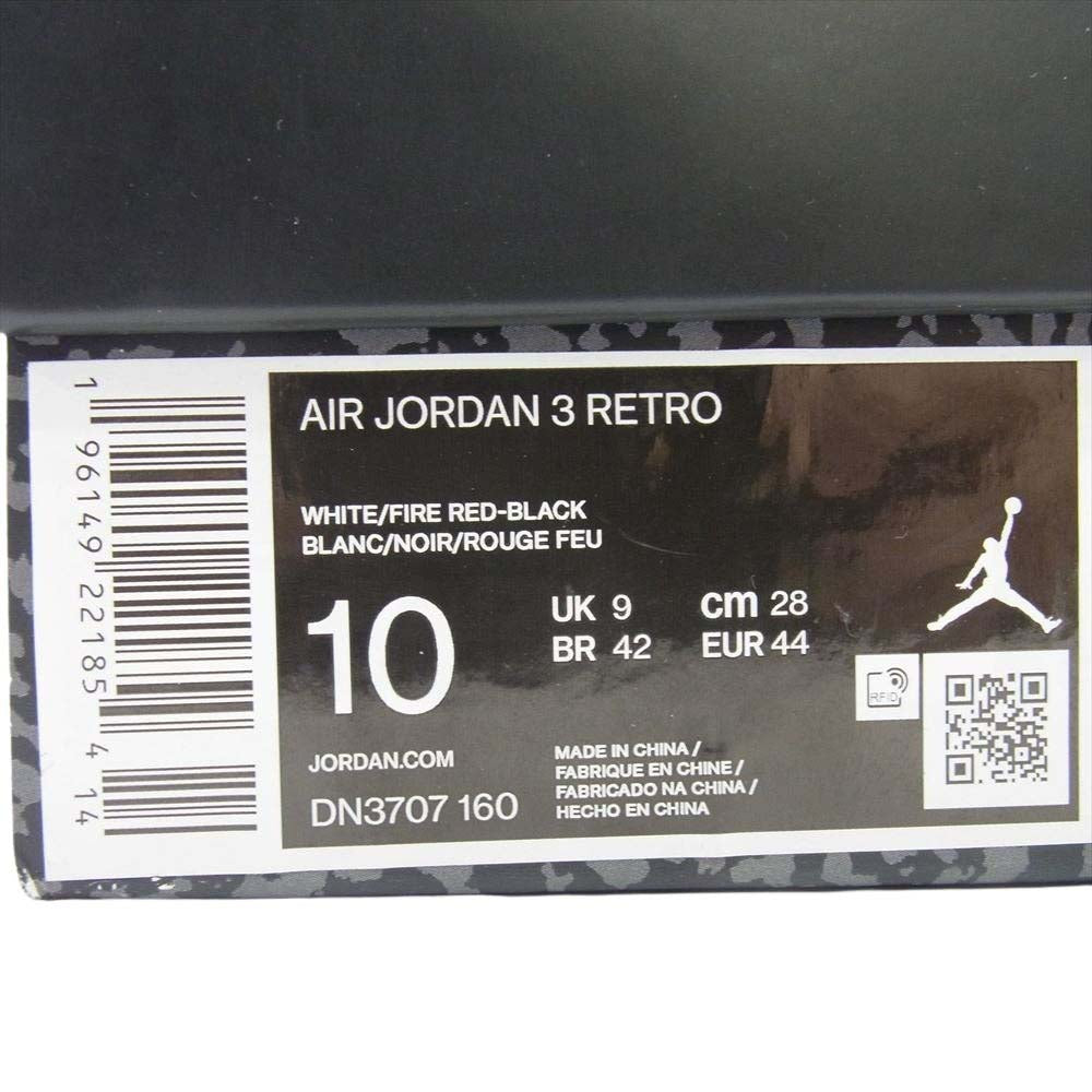 NIKE ナイキ DN3707-160 AIR JORDAN 3 RETRO エアジョーダン3 レトロ ファイヤーレッド スニーカー  ホワイト系 レッド系 28cm【新古品】【未使用】【中古】