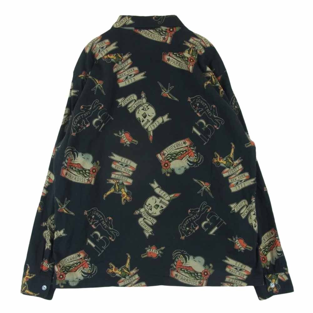schott ショット 3115054 HAWAIIAN LS SHIRT TATTOO ハワイアン タトゥー オープンカラー 長袖 シャツ ブラック系 L【中古】