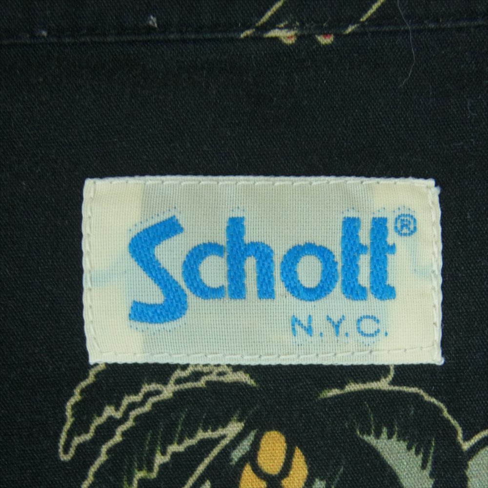 schott ショット 3115054 HAWAIIAN LS SHIRT TATTOO ハワイアン タトゥー オープンカラー 長袖 シャツ ブラック系 L【中古】
