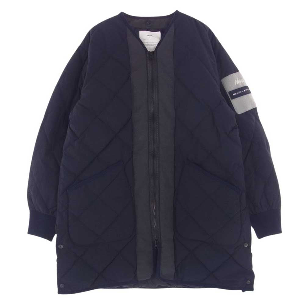 NANGA ナンガ MA-J-306 MANUAL ALPHABET NC FT DOWN COAT マニュアルアルファベット ノーカラー ライトダウンコート ダウンジャケット ネイビー系  ０【中古】