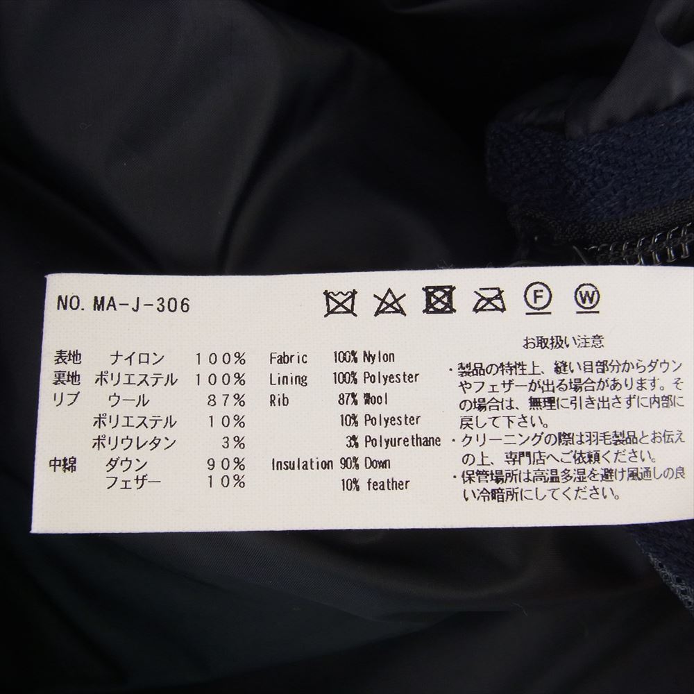 NANGA ナンガ MA-J-306 MANUAL ALPHABET NC FT DOWN COAT マニュアルアルファベット ノーカラー ライトダウンコート ダウンジャケット ネイビー系  ０【中古】