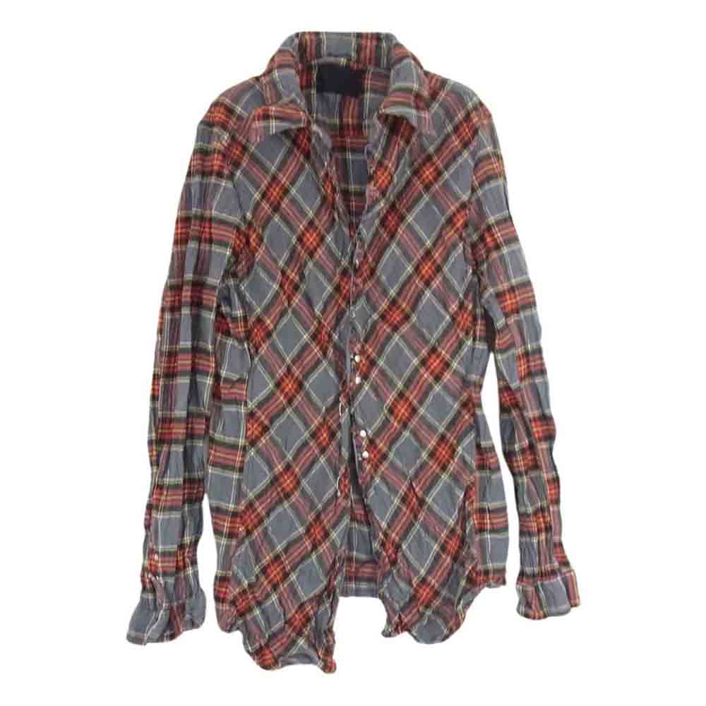 junhashimoto ジュンハシモト 1062110005 CHECK BIAS SHT 日本製 シワ加工 バイアス 切替 フロントフック コットン チェック 長袖 シャツ グレー系 3【中古】