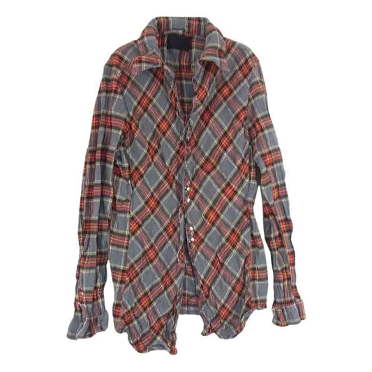 junhashimoto ジュンハシモト 1062110005 CHECK BIAS SHT 日本製 シワ加工 バイアス 切替 フロントフック コットン チェック 長袖 シャツ グレー系 3【中古】