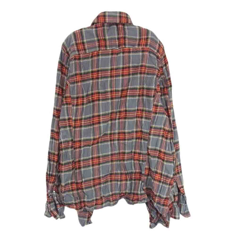junhashimoto ジュンハシモト 1062110005 CHECK BIAS SHT 日本製 シワ加工 バイアス 切替 フロントフック コットン チェック 長袖 シャツ グレー系 3【中古】