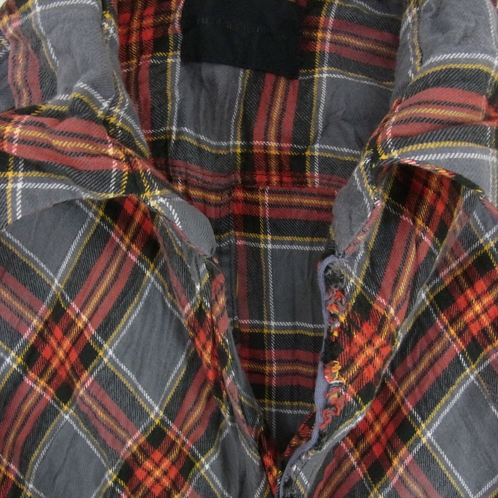 junhashimoto ジュンハシモト 1062110005 CHECK BIAS SHT 日本製 シワ加工 バイアス 切替 フロントフック コットン チェック 長袖 シャツ グレー系 3【中古】