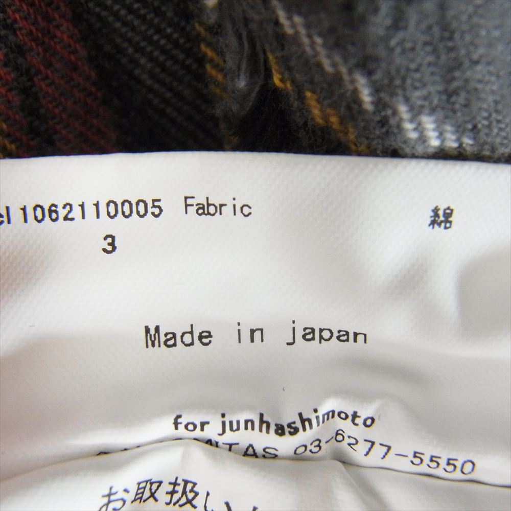 junhashimoto ジュンハシモト 1062110005 CHECK BIAS SHT 日本製 シワ加工 バイアス 切替 フロントフック コットン チェック 長袖 シャツ グレー系 3【中古】