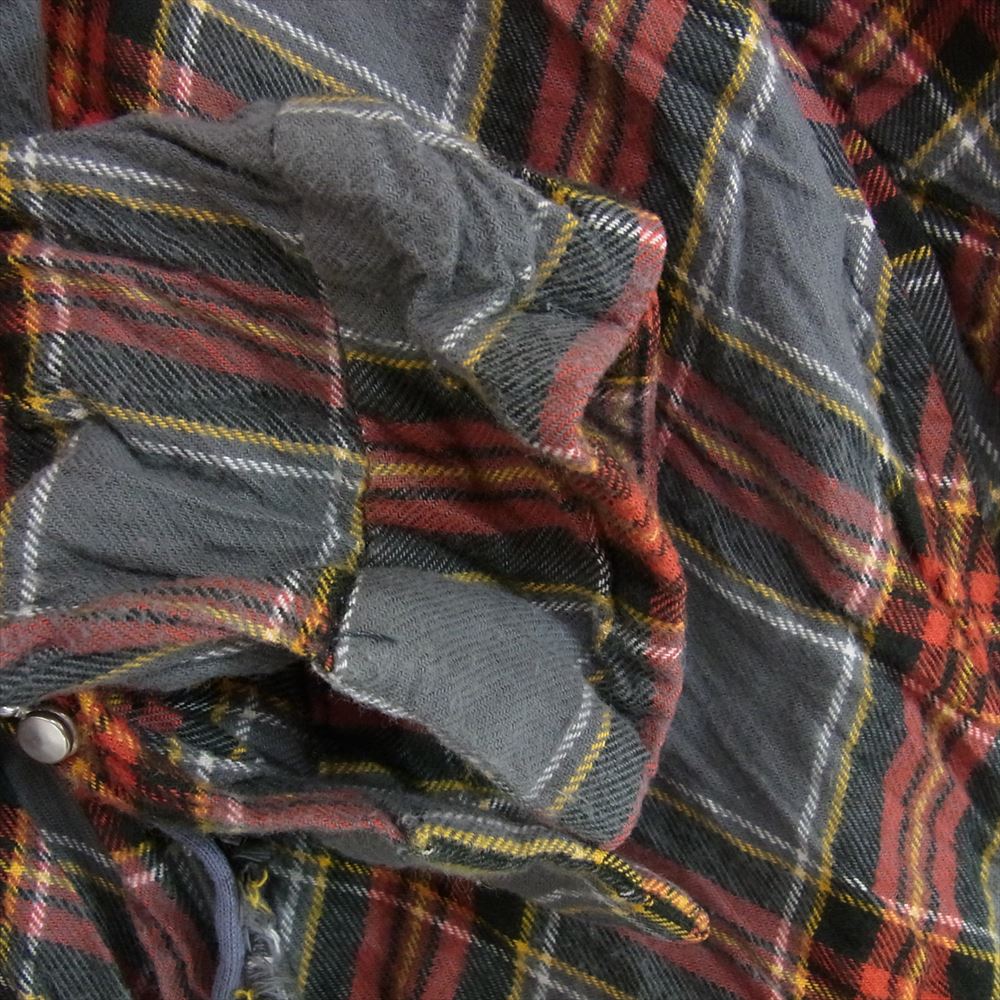 junhashimoto ジュンハシモト 1062110005 CHECK BIAS SHT 日本製 シワ加工 バイアス 切替 フロントフック コットン チェック 長袖 シャツ グレー系 3【中古】