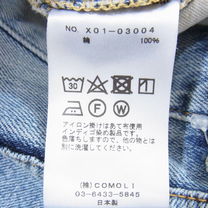 COMOLI コモリ X01-03004 5P ブリーチ デニムパンツ インディゴブルー系 1【中古】